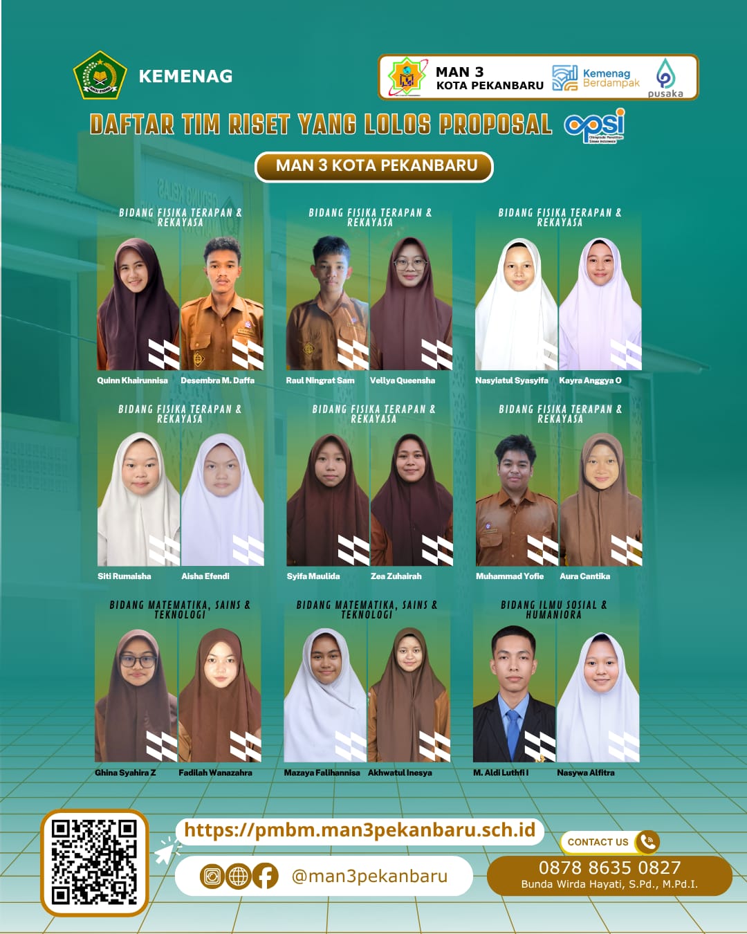 Prestasi Gemilang, 9 TIM Siswa MAN 3 Pekanbaru Lolos Proposal OPSI