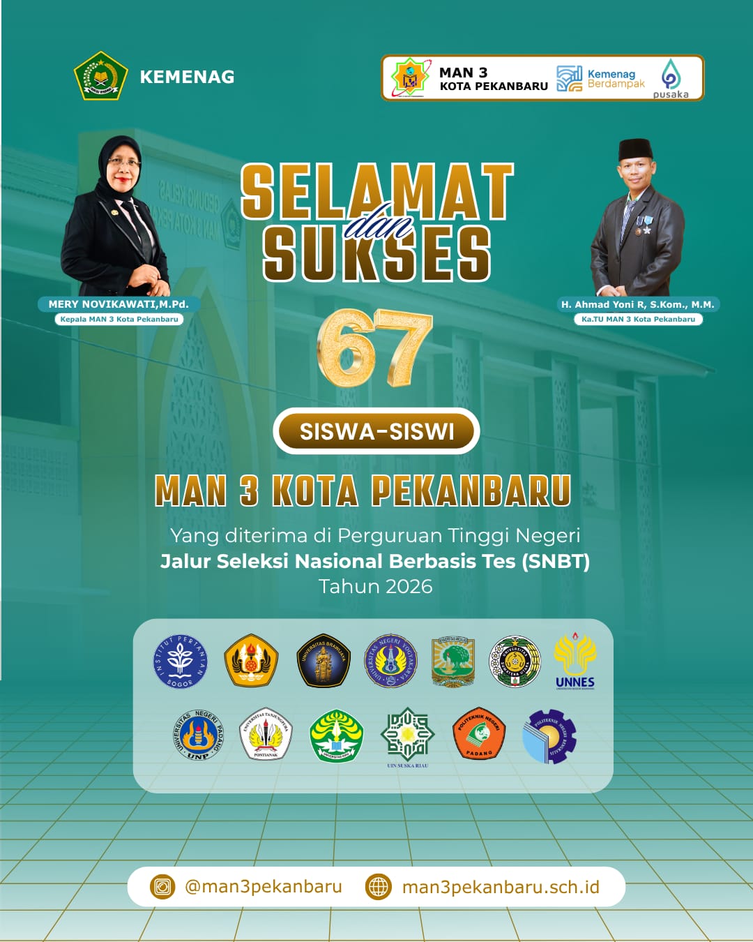 67 Siswa MAN 3 Kota Pekanbaru Lolos SNBT 2026, Torehkan Prestasi Membanggakan