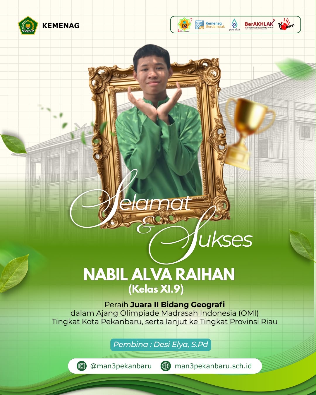 Nabil Alva Raihan Raih Juara II Geografi OMI Tingkat Kota Pekanbaru, Melaju ke Provinsi