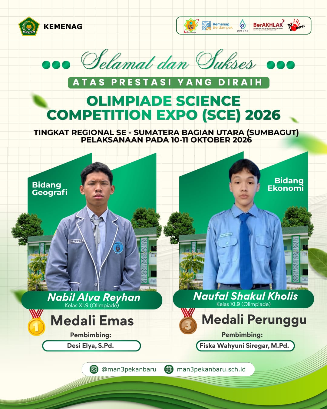Torehkan Prestasi di USU, Murid MAN 3 Pekanbaru Raih Emas dan Perunggu